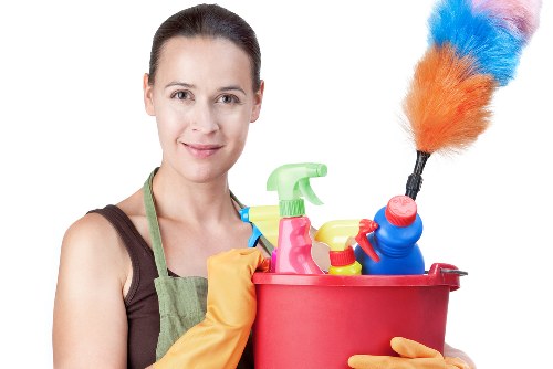 Move in cleaning preparation in a bright empty living room